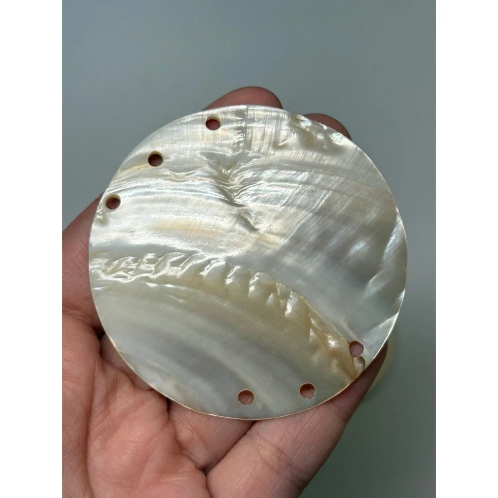 3pc Vintage Mother of Pearl Shell‎ Disks Iridescent 2.5 Inch Perimeter Drilled